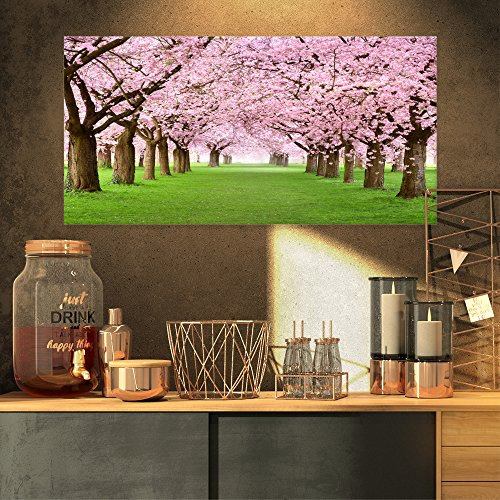 Design Art PT10227-32-16 Wunderschöne Kirschbäume in voller Blüte-Landschaft, Kunstdruck auf Leinwand, 32 x 16, 32 x 16, grün