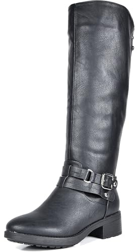 DREAM PAIRS Kniehohe Damen Westernstiefel Motorradstiefel mit seitlichem Reißverschluss und Druckknopfschnalle