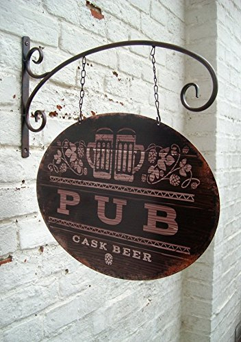 Metallschild PUB / Beer - BAR mit Wandhaken und Kette, Eisen lackiert