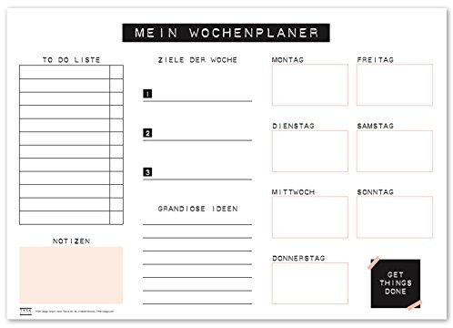 TYSK Design Schreibtischunterlage Rosa (Design wählbar) Tischunterlage aus Papier zum Abreißen DIN A3 To Do Liste Notizblock Wochenplaner