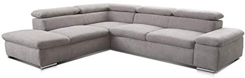 Cavadore Ecksofa Alkatraz / Großes Eck-Schlafsofa mit Ottomanen links und verstellbaren Kopfstützen/ Modernes Design / 274 x 66 x 228 cm / Grau