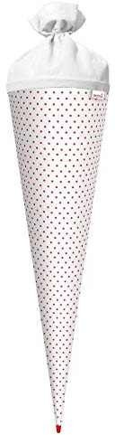 ROTH Bastel-Schultüte groß weiß - rote Punkte 70 cm - rund Rot(h)-Spitze und Filzverschluss Weiss
