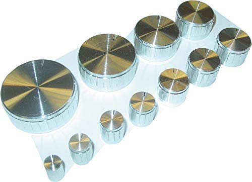 Drehknopf Sortiment silber eloxiert, Potiknöpfe, Potentiometer, 11 Stück für 6mm Achse geriffelt, S156