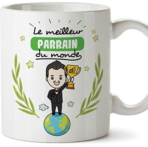 Mugffins Parrain Mug/Tasse - Meilleur Parrain du Monde - Tasse Originale/Cadeau Anniversaire/Fête des Pâques/Future Parrain. Céramique 350 ML