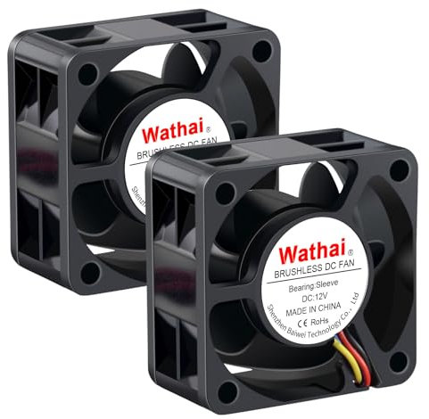 Wathai 40mm 12V 2Pin DC Brushless Cooling Fan - 40x40x20mm - 6000RPM - 6.78CFM - 25dBA - Compatible with Xbox, PS4, Laptops, Servers, 3D Printers