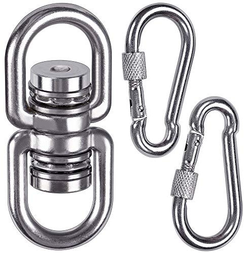 SELEWARE Antirust Stainless Steel Bearing Swing Swivel w/ 2 Carabiners, 540kg 360° Rotational Device Hanging Accessory for Tree Swing, Hammock Chair, Climbing Rope, Yoga, Kids Swing Swivel