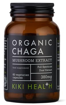 KIKI Health Premium Organic Chaga Mushroom Extract Vegetarians | Immune Support Vitality & Balance | Sourced Birch Trees & 50% Polysaccharides | Ethically Wild Harvested – 60 Vegetarians Capsules