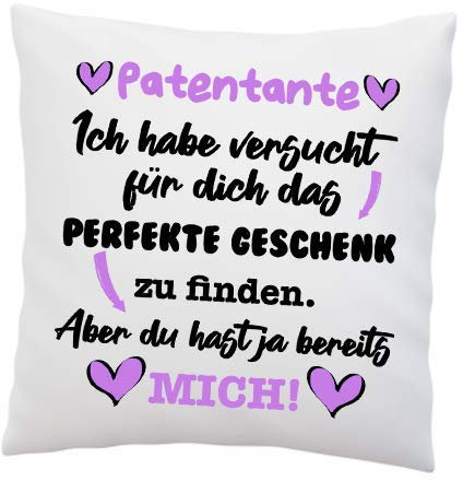 LIEBTASTISCH Kissen mit Spruch - ''Patentante, Ich Habe versucht für Dich das perfekte''- Deko-Kissen - weiß 40cm x 40cm - Liebe - optimales Geschenk - Geburtstag - Überraschung