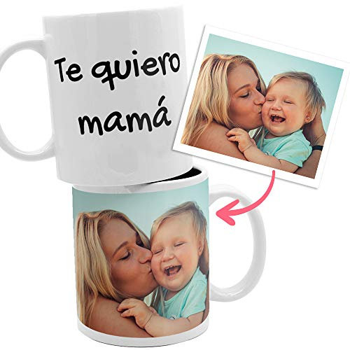 Taza con foto y texto personalizada. Regalo original taza de cerámica tamaño estándar desayuno (33cl) ideal para regalar Navidad, día del Padre, día de la Madre, etc.