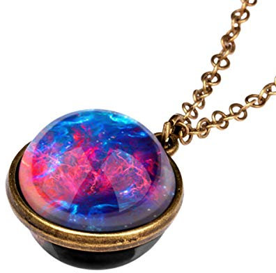 Holibanna Galaxie Anhänger Halskette Retro Universum Sternenhimmel Planeten Charme Doppelseitigen Glaskugel Schmuck im Dunkeln Leuchten für Mann Frau (Stil 4)