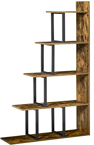 HOMCOM Bücherregal, Standregal, Wohnzimmerregal, Spielzeugregal, Holz, Rustikales Braun+Schwarz, 102 x 30 x 160 cm