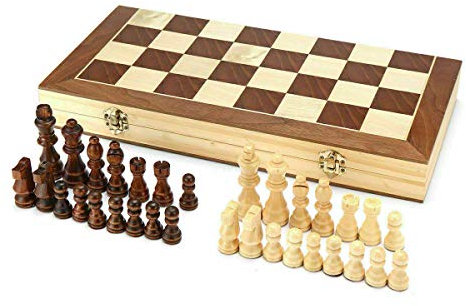 EVERGD Wooden Chess Set 11.42x 11.42 inch Folding Walnut Travel Chessboard Game Magnetic Pieces Handmade