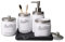 Mason Jar Bathroom Accessories Set - 5PCS LKKL Mason Jar Toothbrush Holder - Bathroom Accessory Sets Complete Soap Dispenser Vanity Tray Qtip Holders Cotton Swab Bathroom Decor(Silver/White)