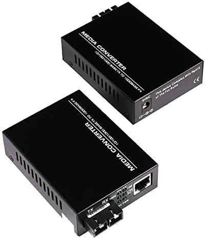 (A Pair of Bidi) Single Mode Dual SC Fiber Gigabit Fast Ethernet Media Converter, Mini 1x 10/100/1000Base-T RJ45 to 1000Base-SC Slot Converter Transceiver, up to 30km 1310-nm, AC 100V~240V