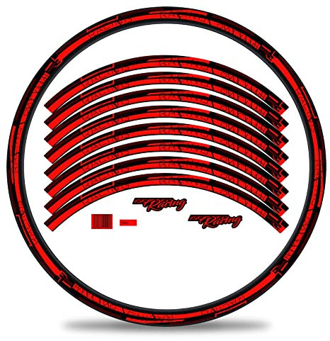 Finest Folia 16-teiliges Set Felgenrandaufkleber Sticker für Fahrrad Felgen Streifen Stripes Design Komplett Set für 27 29 für Ebike Rennrad Mountainbike MTB RX039 (Neon Rot Matt)