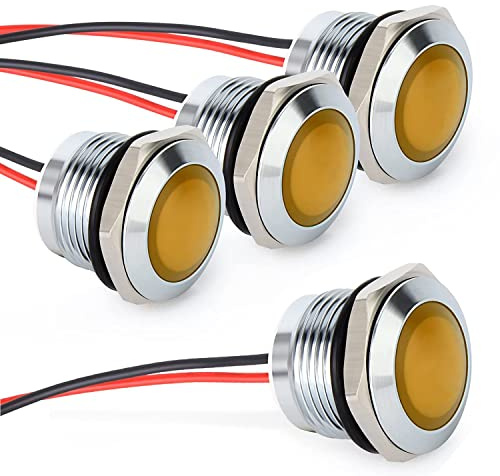 Gebildet 4pcs AC/DC 12-24V 20mA Energiesparanzeige Metallanzeigelampe wasserdichte Signallampe Lochgröße 16mm Orange LED (Sphärischer Oberflächenkopf)