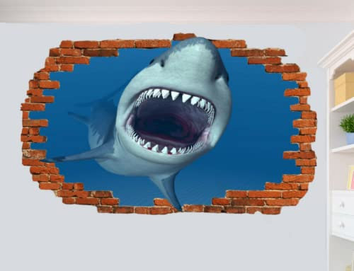 GREAT WHITE SHARK JAWS MEG WANDAUFKLEBER 3D KUNST POSTER ZIMMER BÜRO KUNSTWANDERUNG