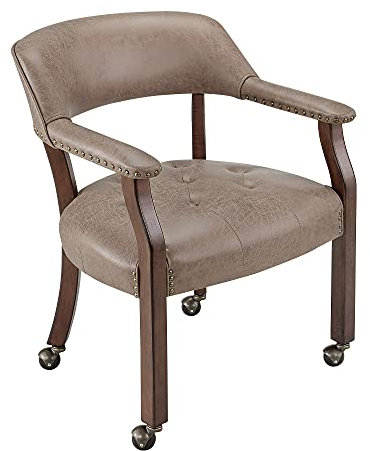 PADMA HOUSE Vintager Retro Sessel Polstersessel Atmungsaktiver-Leder Esszimmerstuhl, Computerstuhl Abnehmbare Räder, Schminkstuhl Buchsessel mit Nietenelement (Gelbliches Braun)