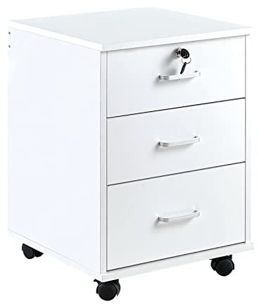 CLIPOP Armoire de Bureau Mobile à 3 tiroirs avec verrouillable et 4 roulettes à roulettes, Meuble de Rangement en Bois pour Documents A4, Lettres et dossiers
