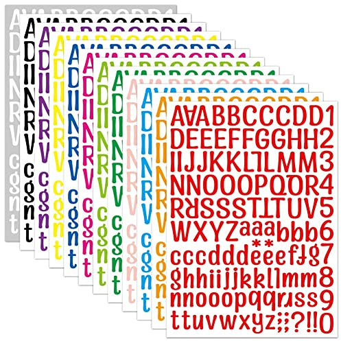 12 Blätter Buchstaben Aufkleber Alphanumerische Selbstklebende 12 Farbe | Alphabet Anzahl Aufkleber für Grußkarten Geschenke Feste DIY Basteln Deko
