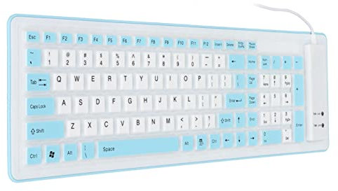 ZHXH Tastiera Pieghevole in Silicone, 103 Tasti Tastiera Standard Cablata USB Sottile Universale Tastiere per Computer Mute Impermeabili Tastiera Rollup per PC Notebook Laptop(Blu)
