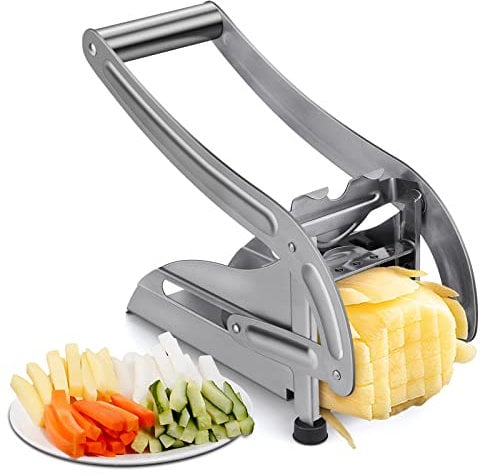 Onezebra Pommesschneider -Leicht zu Reinigender rutschfest Gemüse Pommes Frites Schneider Gerät aus Edelstahl Klinge mit 2 Schneideeinsätzen für Den Privaten und Gewerblichen Gebrauch