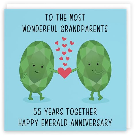 Hunts England - Large Grandparents 55th Anniversary Card - To The Most Wonderful Grandparents - 55 Years Together - Happy Emerald Anniversary - Iconic Collection - Large - 210 x 210 mm