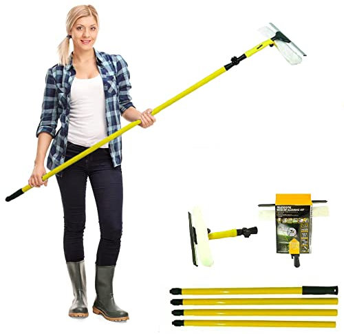 Professional Squeegee Cleaner 2 in 1 Window Cleaning Equipment Kit, 350cm Extendable Window Cleaning Extension Pole Glass Cleaning Tools with Bendable Head for Cleaning High Window Indoor/Outdoor