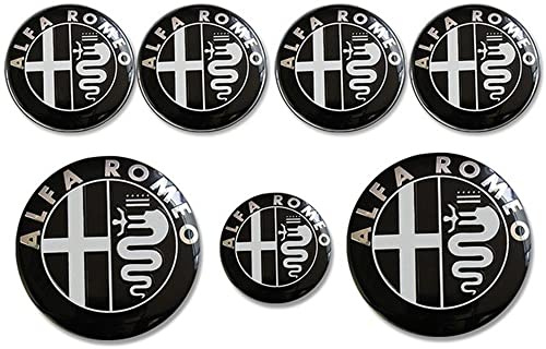 7 stücke 60mm Radkappen Rad Mitte Kappe, für Alfa Romeo Neue Logo 74mm Haube Stamm + Lenkrad Abzeichen Brera 159 SW Neue Spinne Giulietta