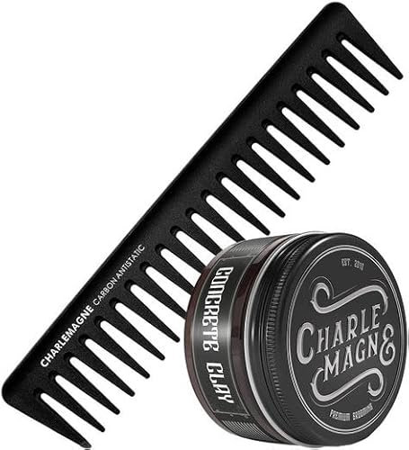 Charlemagne Haarstyling Bundle für Männer - Concrete Clay Pomade & Carbon-Styling-Kamm – Perfektes Pflegeset Geschenk für Männer - Haar Kamm & Pomade Herren