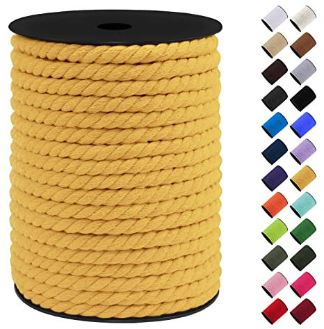 LEREATI Makramee Garn 8mm x 40m, Baumwollkordel Bunt Baumwollseil Geflochten Baumwollschnur, Baumwollgarn für DIY Basteln Hängepflanze Pflanze Aufhänger Wandbehang Weben Dekoration (Gelb)