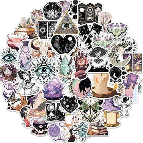 APAREAL Hexe Aufkleber 50 Stück, Vintage Fantasy Sticker Set für Laptop Fahrrad Skateboard Motorrad Snowboard Koffer, Wasserfeste Vinyl Schwarz und Weiß Sticker für Erwachsene