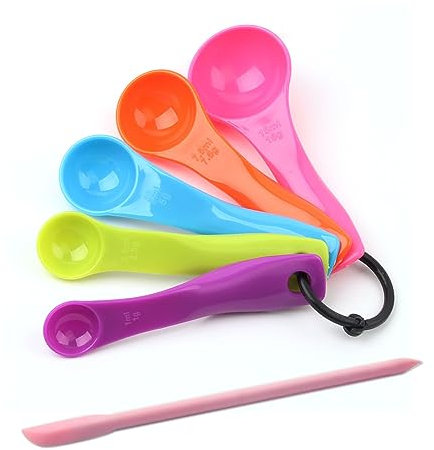 5 cucharas de medir con 1 rascador, cuchara de cocina, cuchara de comer, cuchara de medir, rascador en envase, extractor de salsa, apto para cocinar en cocina, comedor