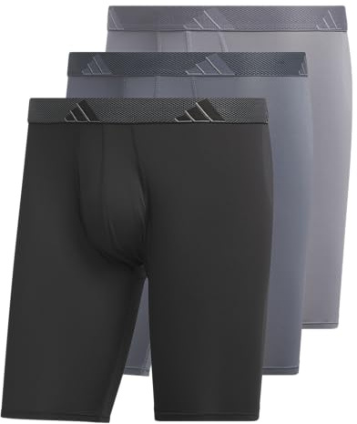 adidas Men's Microfiber Long Boxer Briefs (3-Pack) Moisture-Wicking Performance Stretch Underwear