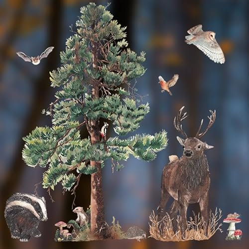 TinyFoxes Fensterbild Wald-Set - detailreiche Fensterdekoration für den Herbst - statisch haftend und wiederverwendbar - handgezeichnete Aquarelle - von Kristin Franke