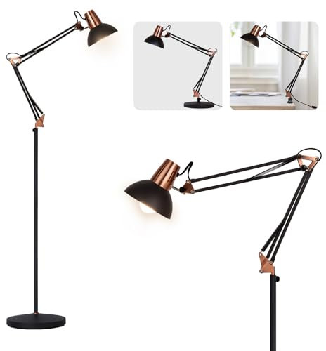 FIRVRE Lampadaire Industriel Vintage, Lampe de Salon sur Pied en Métal avec 3 Modes d'Utilisation - Lampadaire&Lampe de Bureau&Lampe à Clipser-pour Chambre à Coucher, Bureau, Studio
