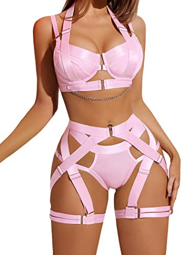 Avidlove Lingerie Sexy for Women Lingerie Curvy Reizwäsche Elegant Unterwäsche Verstellbar BH mit Bügel Slip Push Up Dessous Set Rosa XL