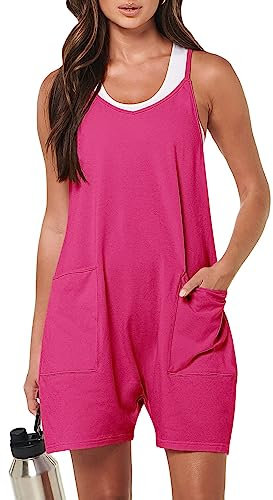 DUOEASE Salopette Donna Estiva Tuta Jumpsuit Elegante Senza Maniche, Romper con Tasche e Overall Corta(Rosa M)