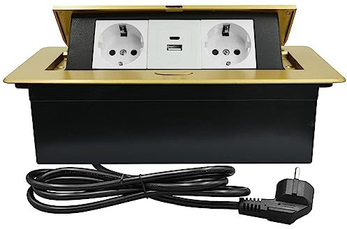 CHENGPI Prise Escamotable pour Encastrer au Bureau,Bureau de Prise Pop-up Caché avec 2 Prises 220V/16A et Ports USB A 5V/3,1 A,Bloc Prise Plan de Travail avec Type C PD18W,Câble 1.8m