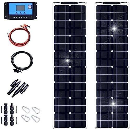 Kit de Panel Solar de 400 W, Controlador de Placa de células solares de Carga de 12 V, células solares portátiles Impermeables para teléfono, RV, Coche, MP3,2x200