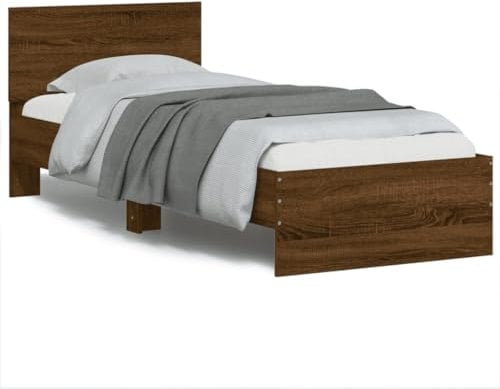 vidaXL Bettgestell, Bettrahmen mit Lattenrost, Bett Gästebett mit Kopfteil, Einzelbett Schlafzimmerbett Schlafzimmermöbel, Braun Eichen-Optik 90x200cm