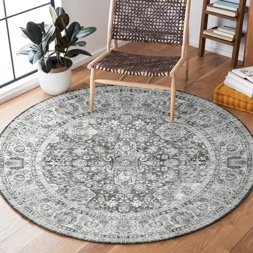 Runder Boho-Teppich im Boho-Stil, 91 cm, Kunstwolle, rutschfest, waschbar, kleiner abgenutzter Überwurf, Teppich, Bodenteppich für Eingangsbereich, Schlafzimmer, Waschküche, Dekoration (Rund, 91 cm
