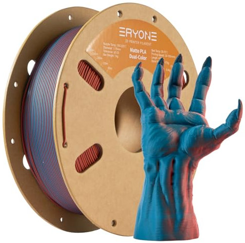 ERYONE Matte PLA 3D Drucker Filament 1.75mm, Dual Matte PLA Filament, Maßgenauigkeit +/- 0.03 mm, 1 kg 1 Spule,Matte Zweifarbig PLA, Blaugrün & gebranntes Orange