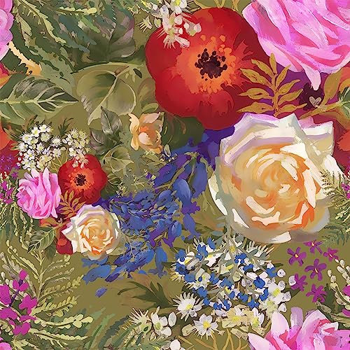 VEELIKE Papel Pintado Flores Grandes Jardín Papel Autoadhesivo Pared Floral Acuarela Vintage Papel Pintado Hojas Verdes Papel Adhesivo para Muebles Botánico Fotomurales Dormitorio Salon 44,5cmx300cm