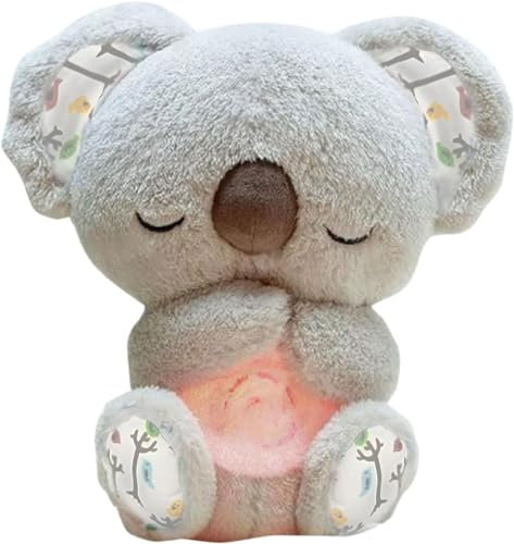 Schlummer-Koala Plüschtier, beruhigendes Schlaf-Otter Kuscheltier, Kinder lindert Ängste, Plüsch-Stofftier mit Musiklichtern und rhythmischer Atembewegung für Neugeborene (Grau)