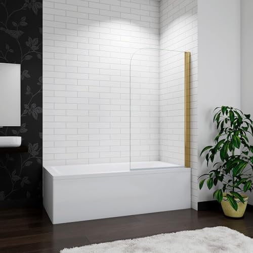 Acezanble 800x1400mm Brushed Gold Frameless Pivot Bath Screen Easyclean Glass Panel
