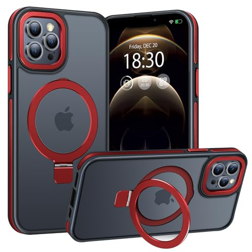 BENTIACC Handyhülle iPhone 12 pro max Hülle, mit Unsichtbarer Ständer, mit Mag-Safe, Militärschutz, [Transluzente Matte] Anti-Fingerabdruck hülle iPhone 12 pro max 6,7 Zoll(Rot)