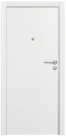 Puerta de entrada blindada lisa blanca, apertura a la derecha, de metal cromado, 205 x 86 cm