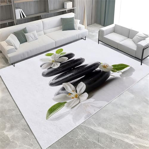 Ausgewogene Steine Jasmin Waschbarer Teppich, Weich Kurzflor Steinkunst Teppich - rutschfest Fussmatte Innen Pflegeleicht und Strapazierfähig 140 x 200 cm Wohnzimmer Schlafzimmer Dekoration