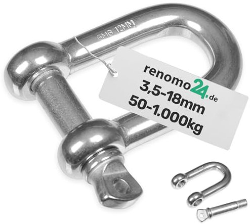 Renomo24 10x Schäkel Traglast 520 kg (WLL) 12 mm, gerade und aus verzinktem Stahl, hochfeste Bügelschäkel für privaten Gebrauch, sowie für Industrie & Kettenanwendungen jeglicher Art